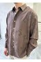 Patterned Oversize Premium Modern Cut Brown Shirt - 3