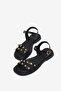 Women's Black Comfortable Double-Strapped Buckle Stone Sandals - 2