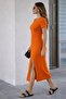 Women's Short Sleeve Crew Neck Side Slit Midi Viscose Dress - 2