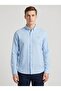 Blue 100% Cotton Slim Fit Button-Down Collar Men's Shirt - 2