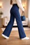 Dark Blue High Waist Lycra Palazzo Jean Trousers - 2