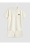Beige Printed Boys' T-Shirt and Shorts - 2