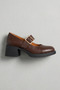 Genuine Leather Brown Heeled Mary Jane Women's Shoes Buckle and Strap Mid Heel Classic Heels - 7