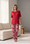 Wide Leg Lycra Pajama Set with Sleeves Red - 5