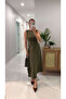 Tupse Khaki Dress with Front Slit and Buckle Detail