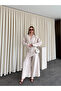 Beige Trousers Kimono Set with Insert Detail - 8009 - 6