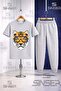 Children's Tiger Eyeglasses Head Printed T-Shirt Tracksuit Set