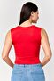 Women Square Neck Sleeveless Plain Tank Top, Red - 4