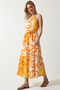 Patterned Belted Summer Viscose Dress Lzv0063 Oranj Ecru