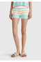 Women's Light Blue Cotton Blend Striped Hem Detail Knitwear Shorts