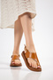 Bianca Women's Flip-Flop Genuine Leather Tan Slippers with Helmet Toe Cap - 3