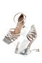 Silver Lame High Heel Evening Dress Shoes Multi-Strap Heeled Sandals Thinex
