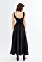 Women's Black Thick Strap Square Neck Long Dress with Bow Detail - 2