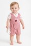 Baby Girl 3-Piece Set Heart Embroidered Ribbed Salopet Jumpsuit + Short Sleeve Snap-On Bodysuit + White Socks 3-