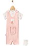 Baby Girl 3-Piece Set Heart Embroidered Ribbed Salopet Jumpsuit + Short Sleeve Snap-On Bodysuit + White Socks 3- - 5