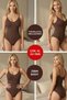 Women's Firming Body Corset Brown Shapewear Bodysuit with Snap Fasteners and Gathering Straps - 2