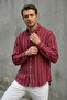 Self-Patterned (Wrinkle Effect) Thick Striped Men's Long-Sleeved Red Shirt Ls-13045