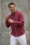 Self-Patterned (Wrinkle Effect) Thick Striped Men's Long-Sleeved Red Shirt Ls-13045 - 3