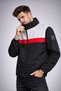 Black Men's Jacket with Stripe Detail, Stand Collar, Seasonal Relaxed Fit - 5