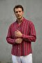 Self-Patterned (Wrinkle Effect) Thick Striped Men's Long-Sleeved Red Shirt Ls-13045 - 4