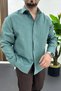 Men's Cotton Linen Look Comfortable Fit Shirt Water Green Edw444 - 2