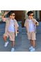 Boy's 3-Piece Shorts Set with Shirt Beige-11685B - 5