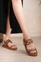 Women's Tan Gold Detailed Daily Sandals with Metal Accessories and Soft, Comfortable Soles