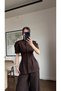 Short Sleeve Buttoned Stand Collar Design Jacket Blouse Palazzo Pants Matching Stylish Two-Piece Premium Set - 4