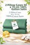 Pillowcase 100% Cotton Satin Green Two Pieces |   Organic | Covered - 2