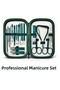 18 Piece Dark Green Stainless Steel Manicure Pedicure Care Set with Glass File in Special Box with Magnet