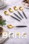 Modern Gold Color Stainless Steel Teaspoon Set of 6, Matte Black Strappy Premium Tea, Coffee Spoons Set - 3