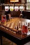 Mahogany Wood Chess Set with Magnetic Stones and Wooden Box 17.5 cm + 2 Floral Cups Gift