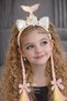 Mermaid Tail Fancy Crown with 2 Braided Pendants Hairpiece with Hair Crown with Sequins Sequined Ears Yellow White - 3