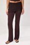Kahverengi Wide Leg/Geniş Paça Dantel Detaylı Esnek Örme Pantolon TWOSS26PL00145