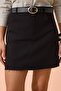 Siyah Gabardin Kemerli Kısa Mini Etek TWOSS26ET00084 - 3