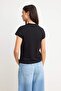 Siyah Regular/Normal Kalıp Ay Kol Kısa Kollu Tok %100 Pamuk Örme T-Shirt TWOSS26TS00181 - 4