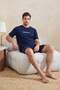 Navy Blue Regular Fit Printed 100% Cotton Summer Pajama Set Tmnss26Pt00038