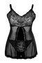 Siyah Dantelli Düğmeli Askılı Kapsız Külotlu Babydoll/Fantezi Gecelik TBBSS26DH00005 - 4