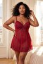 Bordo Dantel ve Şerit Detaylı Tül Kaplı Külotlu Babydoll/Fantezi Gecelik TBBSS26DH00010