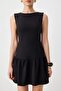 Siyah Kolsuz Eteği Volanlı Mini Dokuma Elbise TWOSS26EL00304 - 7