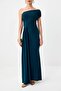 Emerald Green Plain Straight Cut Shirred / Drape Knitted Sandy Maxi Evening Dress & Graduation Gown - 3