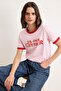 Açık Pembe Slogan Regular Bisiklet Yaka Standart Kol Kısa %100 Pamuk Örme T-Shirt TWOSS26TS00213 - 2