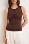 Brown Plain Fitted Crew Neck Sleeveless Ruched Stretchy Knitted Blouse Twoss26Bz00674 - 3