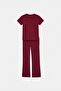 Bordo Pamuklu Düz Esnek Tshirt ve Flare/İspanyol Paça Taytlı Örme Alt-Üst Takım TKDSS25AU00136 - 6