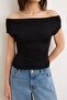 Siyah Fitted/Vücuda Oturan Carmen Yaka Kolsuz Esnek Örme Bluz TWOSS26BZ00788 - 3