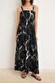 Black Floral A-Line/A Bell Form Square Neck Thick Strap Sleeveless Midi Textured Knitted Dress Twoss26El01034 - 3