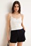 Ecru Fitted/Square Neck Spaghetti Strap Sleeveless Knitwear Look Knitted Undershirt Twoss26Al00071 - 4