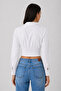 Women's White Fitted Corset Crop Shirt with Elastic Waist - 3