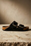 Black Nubuck Double Buckle Premium Women's Slippers - 2