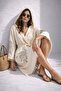Women's Muslin Cotton Peshtemal Bathrobe I Beach Feather Pattern Black Dreamcatcher I Unisex I Plage Kimono Kaftan - 2